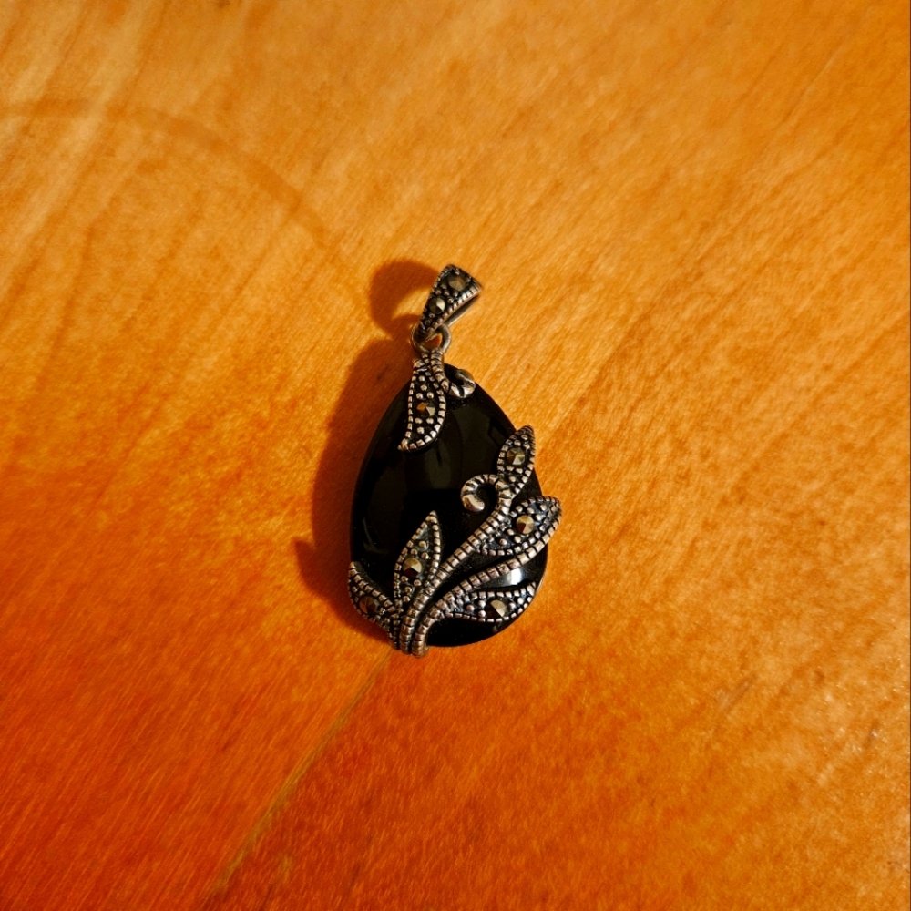 Obsidian Pendant with Moissanite Details